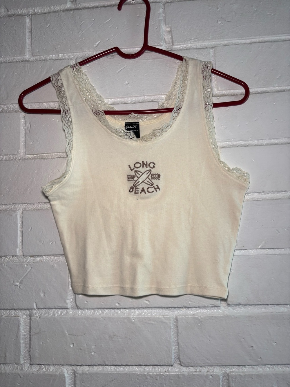 Cream Lace-Trim Tank Top